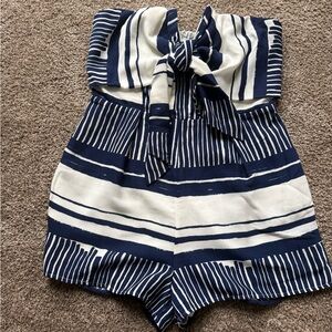 Striped Navy and White Women's Shorts Romper